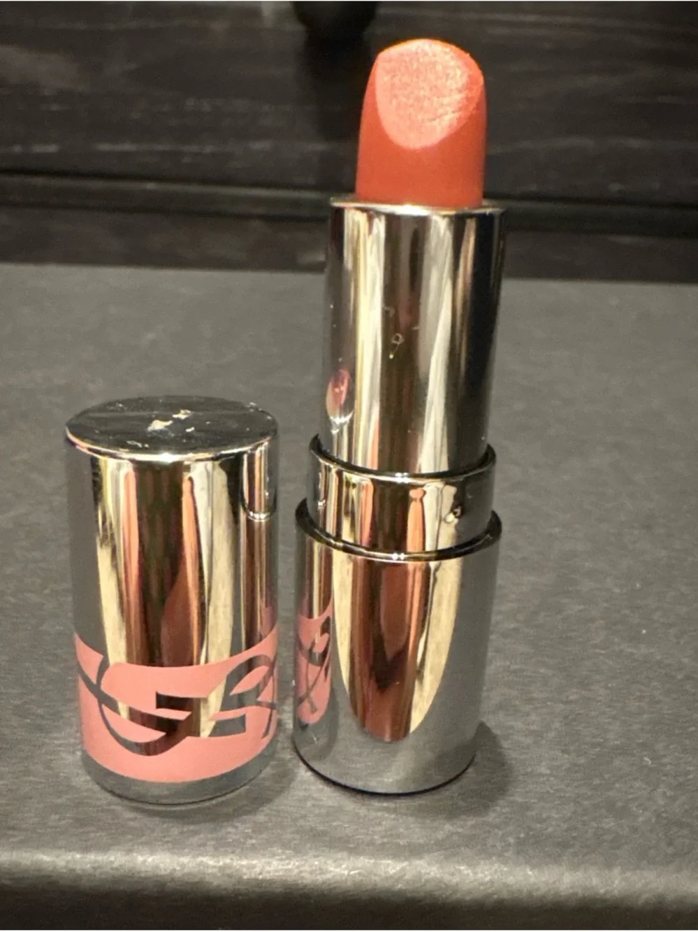 MiniYves Saint Laurent Pink Accent Silver Lipstick Tube
